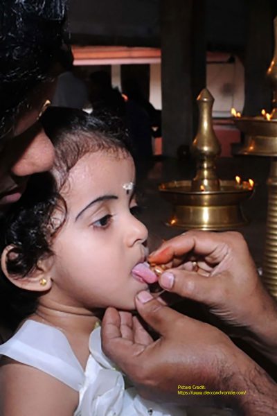 Ezhuthiniruthu is a ritual for toddlers followed mainly by Hindus, especially by Keralites.